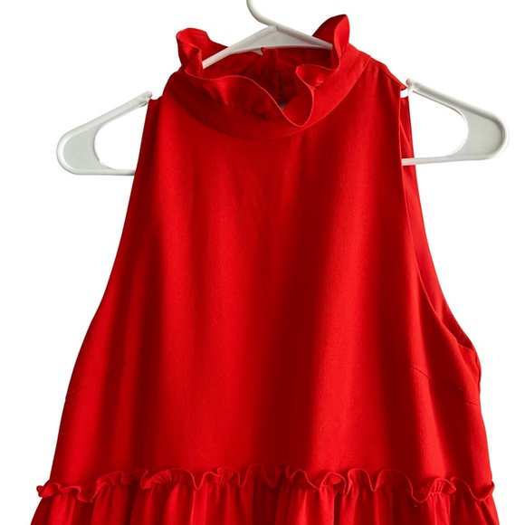 Anthropologie Elliatt Sonnet Red Ruffled Trapeze Ruffle Swing Dress Mock Neck, S - Picture 5 of 11